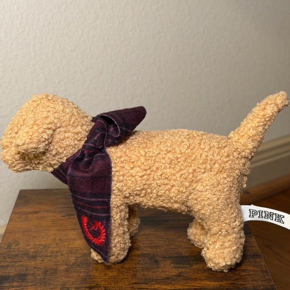 PINK Victoria's Secret Beige Plush Dog with Dark Scarf - Picture 1 of 10